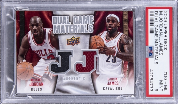 2009-10 Upper Deck #DG-ML Michael Jordan & LeBron James Dual Game Jersey Patch Card – PSA MINT 9